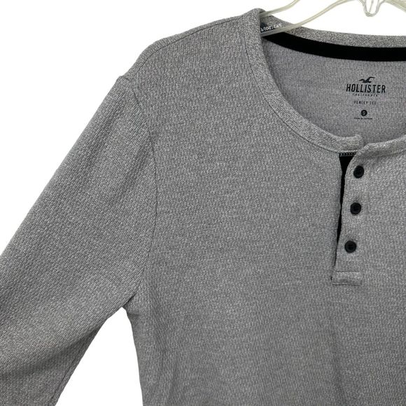 Hollister California Mens Henley Tee Long Sleeve Thermal Pullover Small Gray - Picture 4 of 13